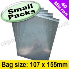 EzePack, 40mic Cello Bag, with re-seal flaps, Size 107 x 155mm - Small Packs