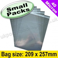 EzePack, 40mic Cello Bag, with re-seal flaps, Size 209 x 257mm - Small Packs
