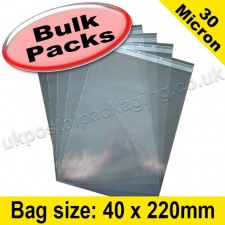 Cello Bag, with re-seal flaps, Size 40 x 220mm - 1,000 pack