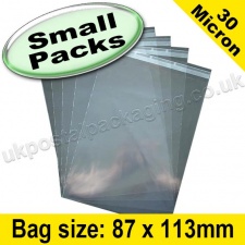 Cello Bag, with re-seal flaps, Size 87 x 113mm - Small Packs