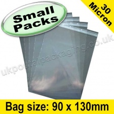 Cello Bag, with re-seal flaps, Size 90 x 130mm - Small Packs
