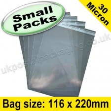 Cello Bag, with re-seal flaps, Size 116 x 220mm - Small Packs