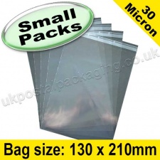 Cello Bag, with re-seal flaps, Size 130 x 210mm - Small Packs