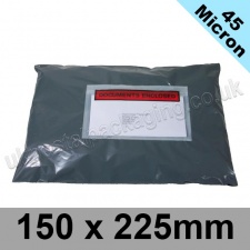 45mic, Grey Polythene Mailing Bags, 150 x 225mm, (6 x 9'') - Per 50 bags