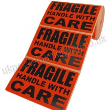 Fragile Handle With Care, Red Labels, 101.6 x 63.5mm - Roll of 500
