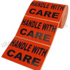 Handle With Care, Red Labels, 101.6 x 63.5mm - Roll of 500
