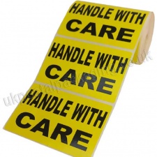 Handle With Care, Yellow Labels, 101.6 x 63.5mm - Roll of 500
