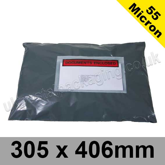50mic, Grey Polythene Mailing Bags, 305 x 406mm, (12 x 16'') - Per 50 bags