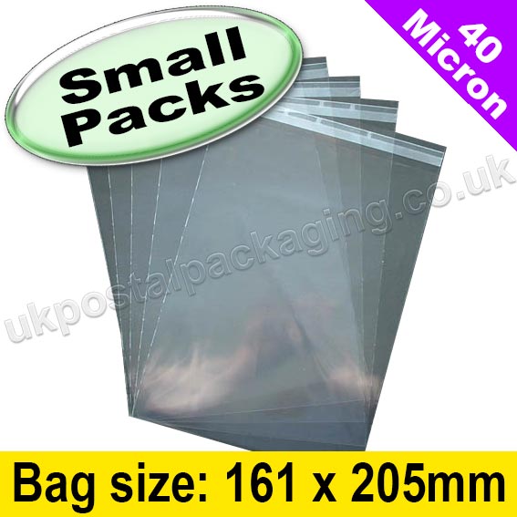 EzePack, 40mic Cello Bag, with re-seal flaps, Size 161 x 205mm - Small Packs