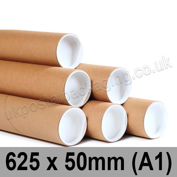 Cardboard Postal Tubes 625 x 50mm (A1) Pack of 25 UK Postal Packaging
