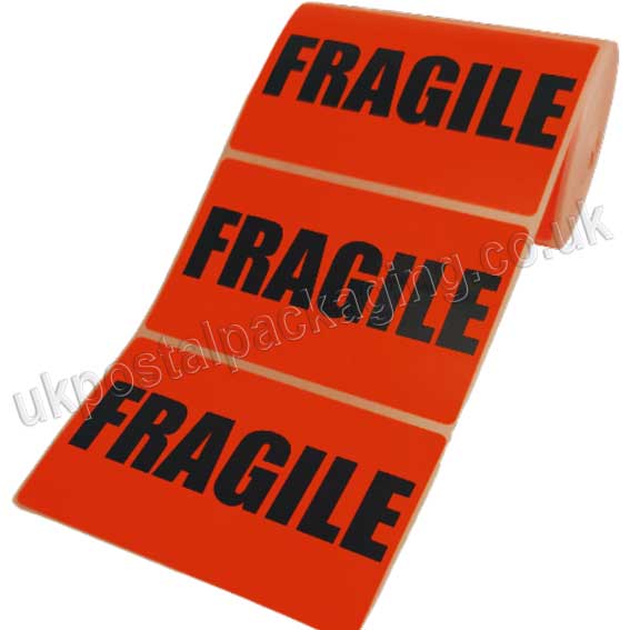 Fragile, Red Labels, 101.6 x 63.5mm - Roll of 500